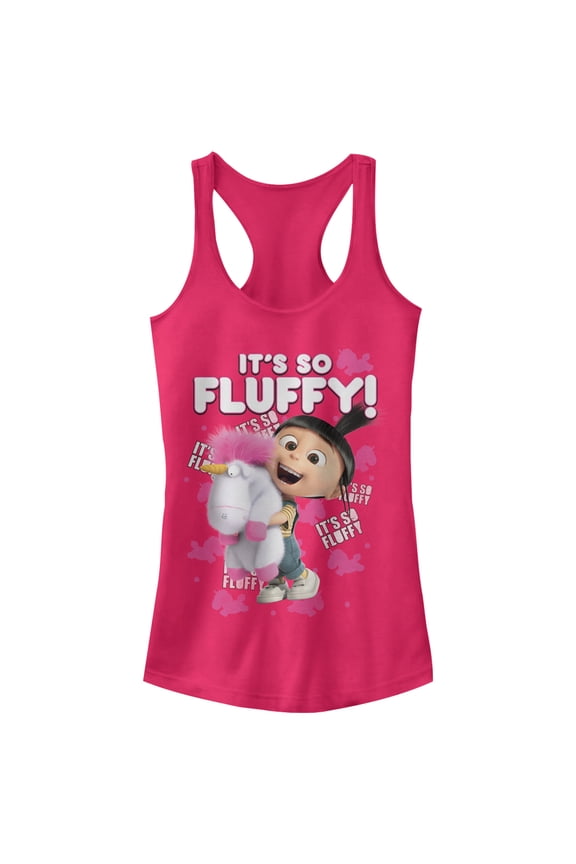 Junior's Despicable Me Agnes So Fluffy Unicorn  Racerback Tank Top Dark Pink X Large