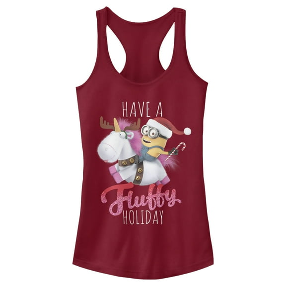 Junior's Despicable Me Christmas Minions Have A Fluffy Day Unicorn  Racerback Tank Top Scarlet X Large