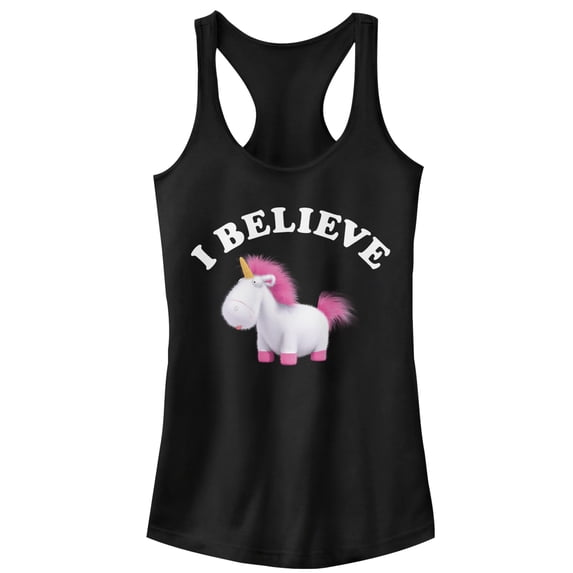 Junior's Despicable Me I Believe Unicorns Racerback Tank Top Black Small