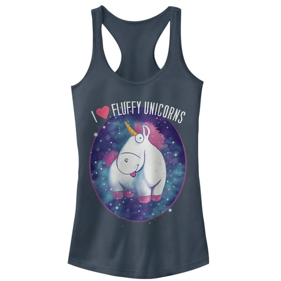 Junior's Despicable Me Love Fluffy Unicorns  Racerback Tank Top Indigo Large