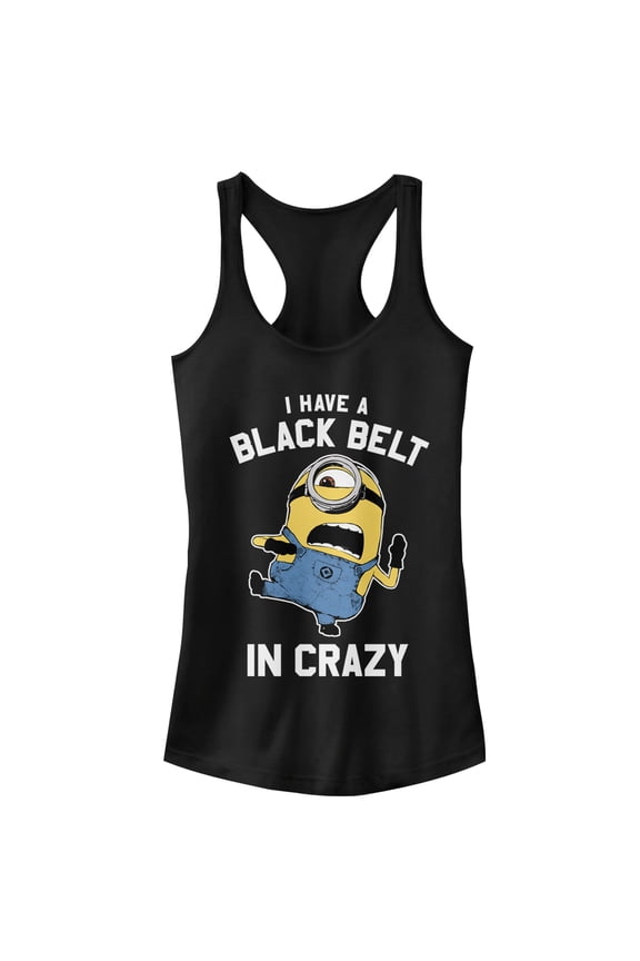 Junior's Despicable Me Minion Belt in Crazy Racerback Tank Top Black Large