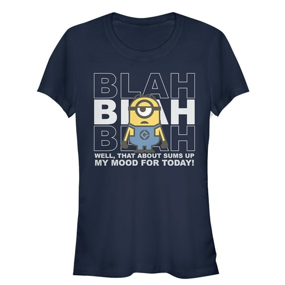 Junior's Despicable Me Minion Blah Mood Today Graphic Tee Navy Blue Large