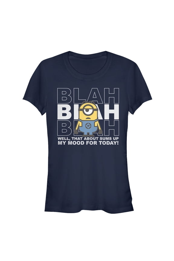 Junior's Despicable Me Minion Blah Mood Today Graphic Tee Navy Blue Small