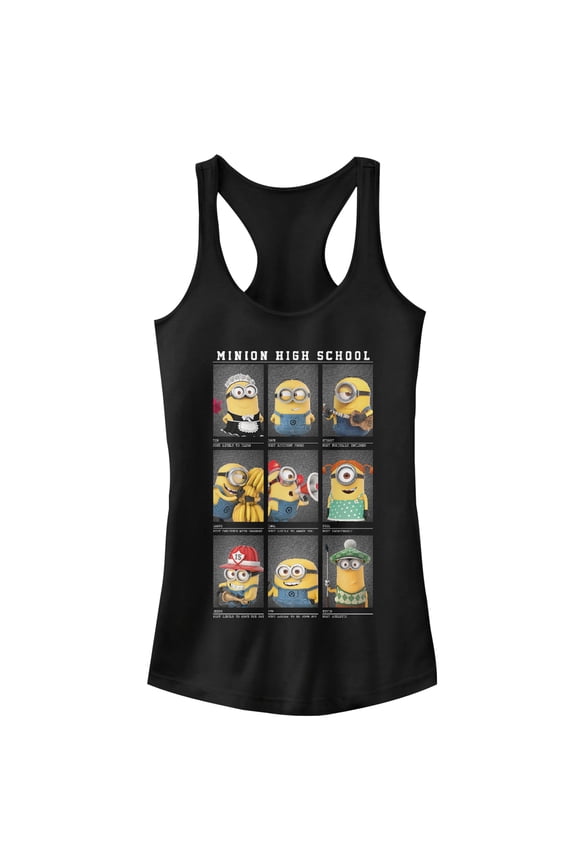 Junior's Despicable Me Minion High School Yearbook Racerback Tank Top Black Small