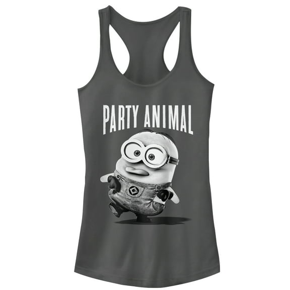 Junior's Despicable Me Minion Party Animal Racerback Tank Top Charcoal Medium