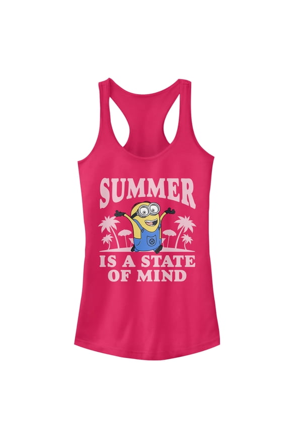 Junior's Despicable Me Minion Summer State of Mind Racerback Tank Top Dark Pink Medium