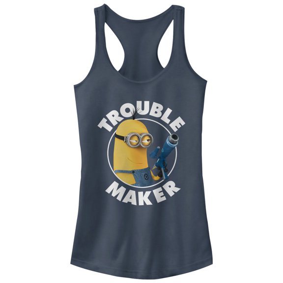 Junior's Despicable Me Minion Trouble Maker  Racerback Tank Top Indigo X Large