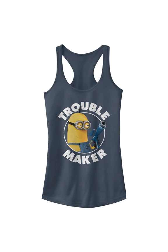 Junior's Despicable Me Minion Trouble Maker Racerback Tank Top Indigo X Large