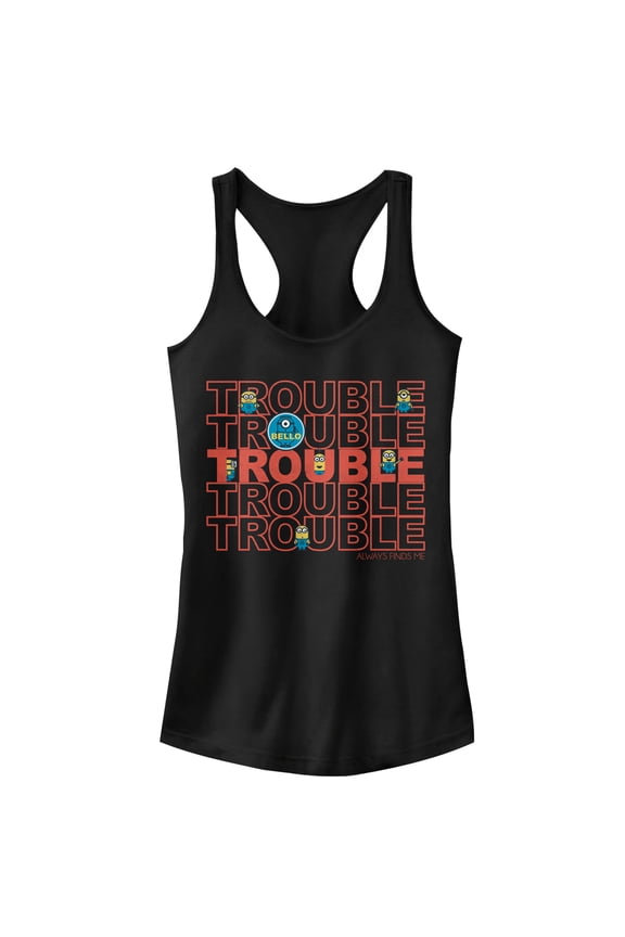 Junior's Despicable Me Minion Trouble Racerback Tank Top Black Medium