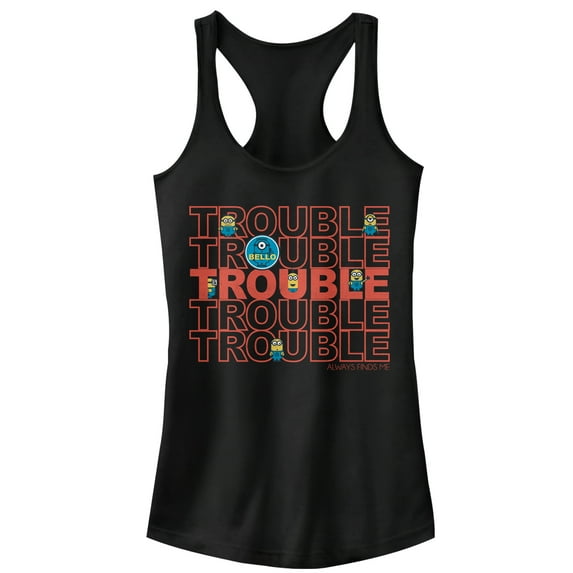 Junior's Despicable Me Minion Trouble Racerback Tank Top Black Small