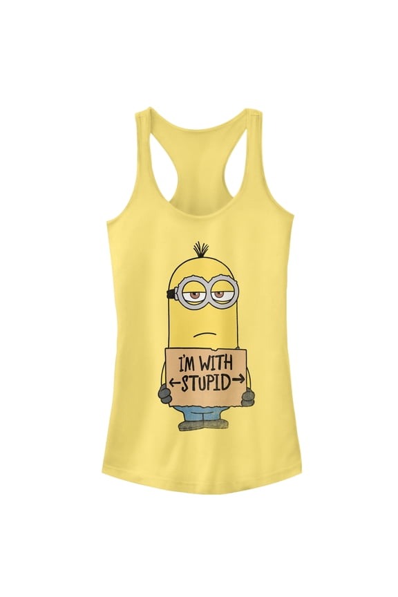 Junior's Despicable Me Minion With Stupid Racerback Tank Top Banana Medium