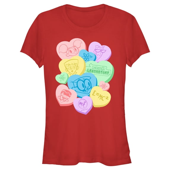 Junior's Dexter's Laboratory Valentine's Day Conversation Hearts Graphic Tee Red 2X Large