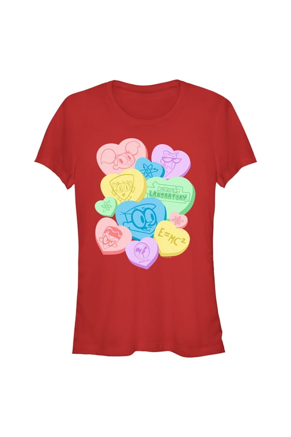 Junior's Dexter's Laboratory Valentine's Day Conversation Hearts Graphic Tee Red 2X Large