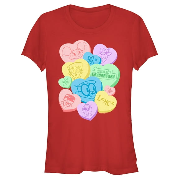 Junior's Dexter's Laboratory Valentine's Day Conversation Hearts  Graphic Tee Red Medium