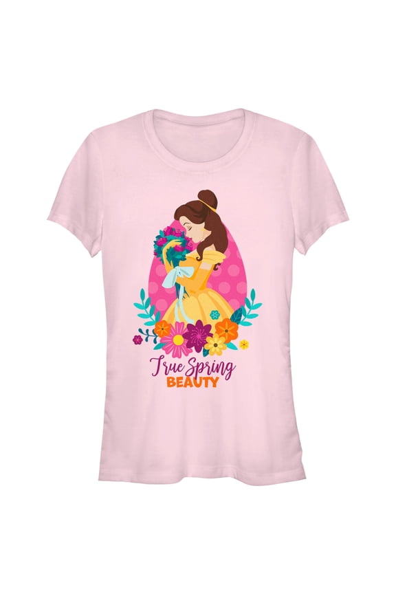Junior's Disney Belle True Spring Beauty Graphic Tee Light Pink Large