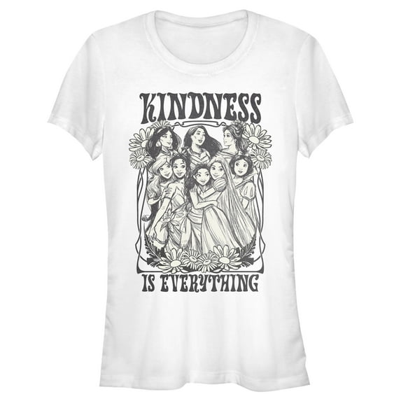Junior's Disney Black and White Princesses Kindness is Everything Graphic Tee White 2X Large