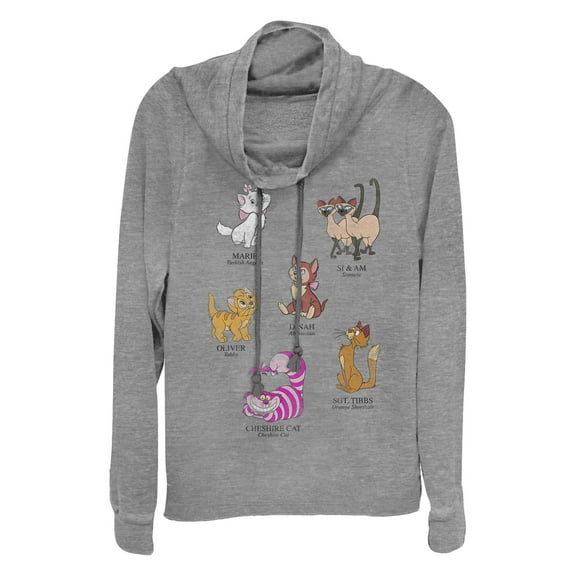 Junior's Disney Cute Classic Cats  Cowl Neck Sweatshirt