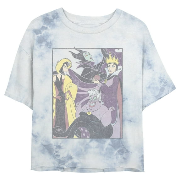 Junior's Disney Distressed Villains Poster Crop Graphic Tee White/Blue 2X Large