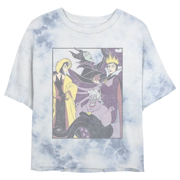 Junior's Disney Distressed Villains Poster Crop Graphic Tee White/Blue Medium