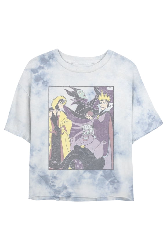 Junior's Disney Distressed Villains Poster Crop Graphic Tee White/Blue Small