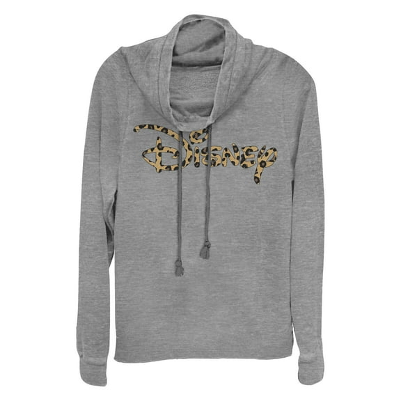 Junior's Disney Leopard Logo Cowl Neck Sweatshirt