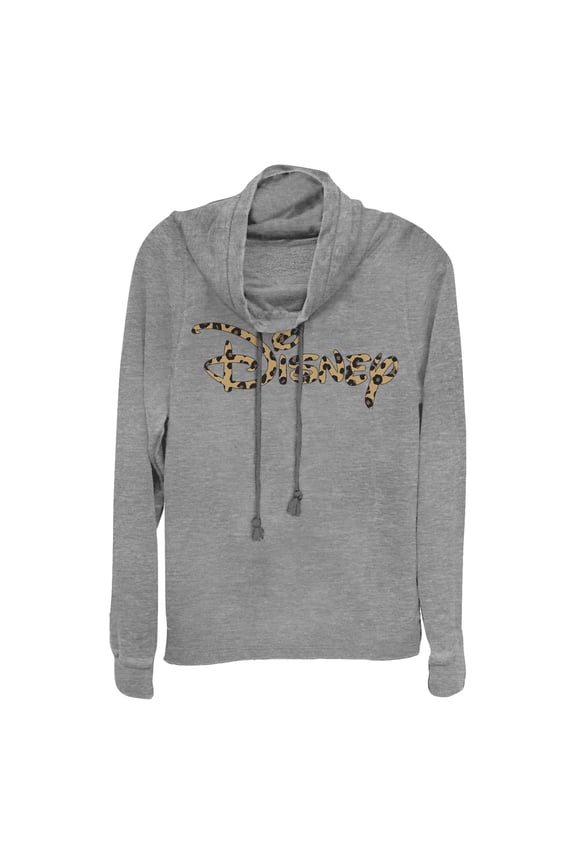 Junior's Disney Leopard Logo Cowl Neck Sweatshirt