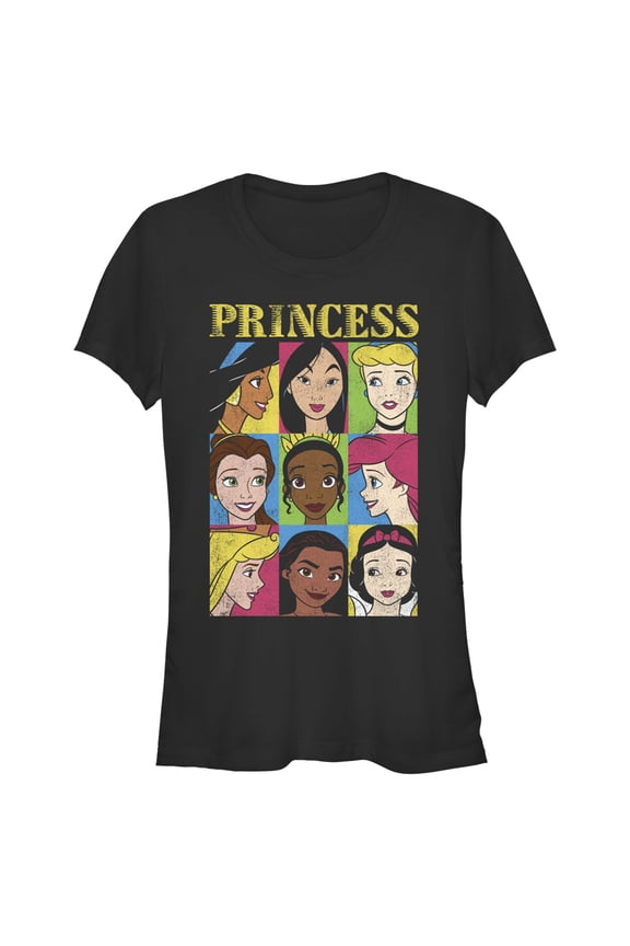 Junior's Disney Princess Distressed Close-Up Poster Graphic Tee Black Large