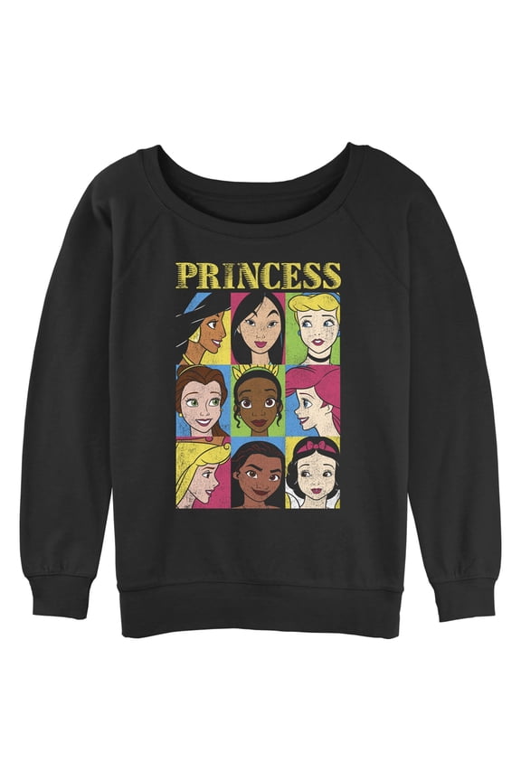 Junior's Disney Princess Distressed Close-Up Poster Sweatshirt Black Small