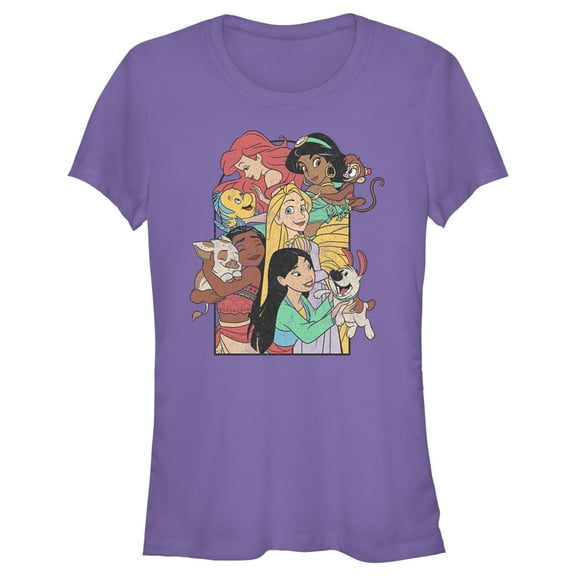 Junior's Disney Princess Pets Distressed Graphic Tee Purple 2X Large