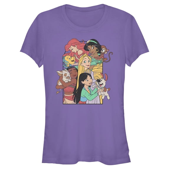 Junior's Disney Princess Pets Distressed Graphic Tee Purple X Large