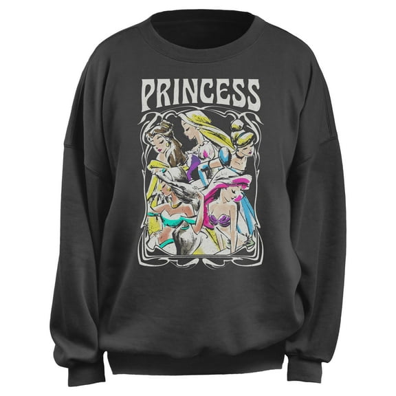 Junior's Disney Princess Sketch Group Poster  Sweatshirt Charcoal Medium
