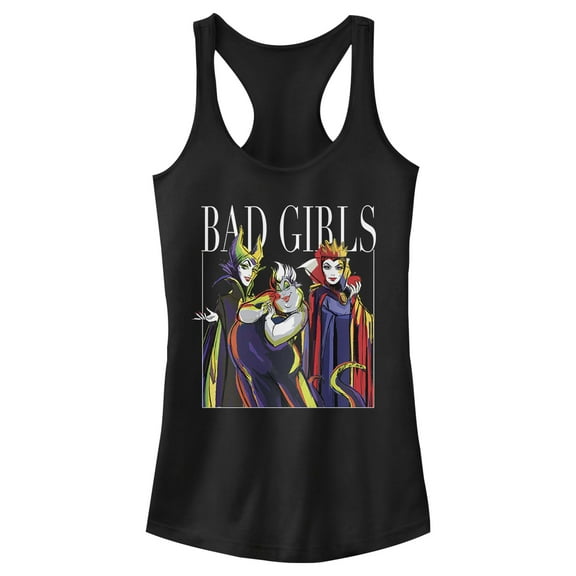 Junior's Disney Princesses Artistic Bad Girl  Racerback Tank Top Black Medium