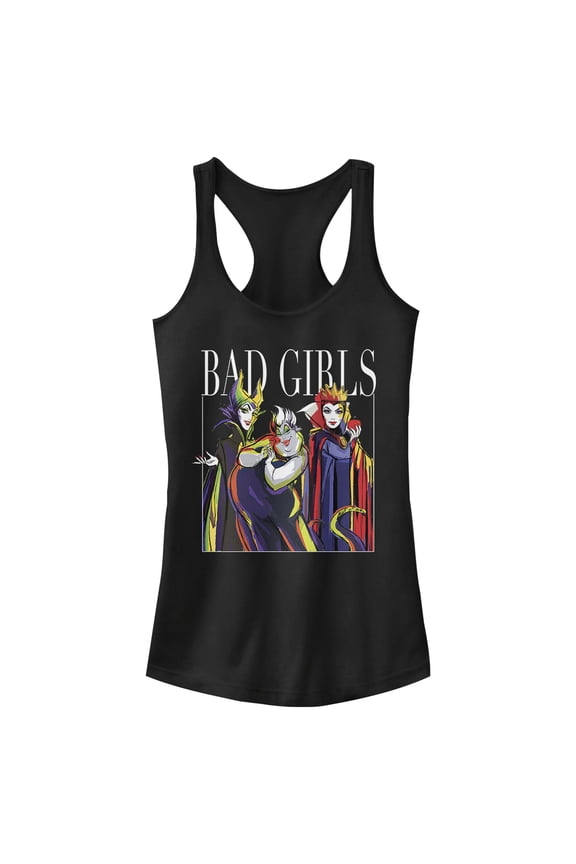 Junior's Disney Princesses Artistic Bad Girl Racerback Tank Top Black X Large