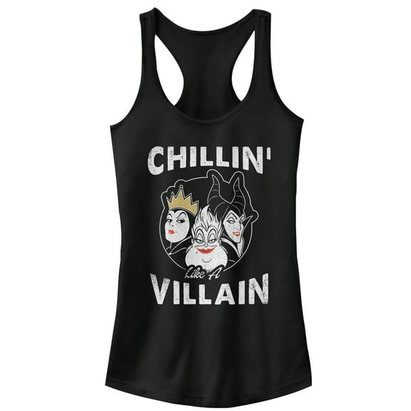 Junior's Disney Princesses Chillin' Like a Villain Frame Racerback Tank Top Black Small