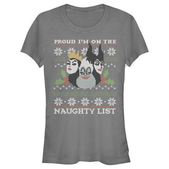 Junior's Disney Princesses Christmas Naughty List Graphic Tee Charcoal Large