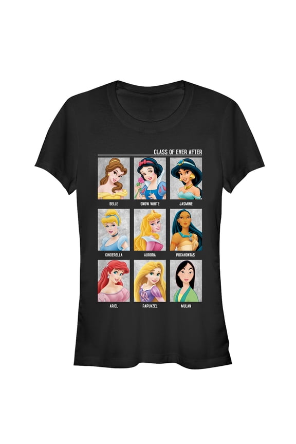 Junior's Disney Princesses Class of Bright Ever After Graphic Tee Black 2X Large