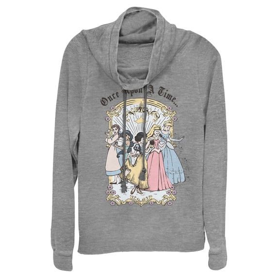 Junior's Disney Princesses Classic Once Upon a Time Cowl Neck Sweatshirt Gray Heather 3X Large