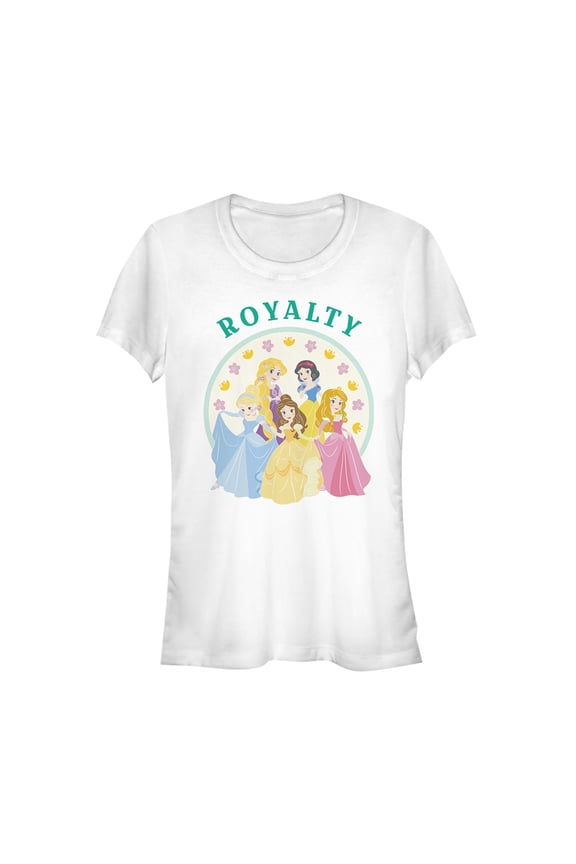 Junior's Disney Princesses Cutety Cartoon  Graphic Tee White Large