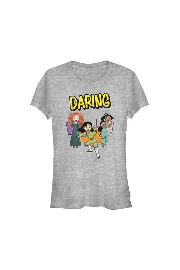 Junior's Disney Princesses Daring Trio Pop Art Graphic Tee Athletic Heather 2X Large