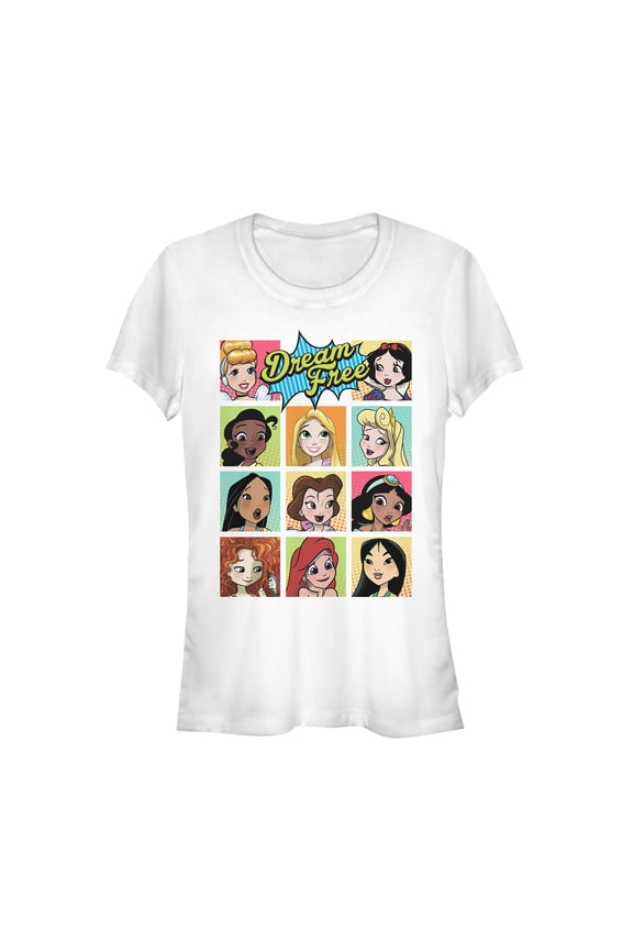 Junior's Disney Princesses Dream Free Squares  Graphic Tee White Large