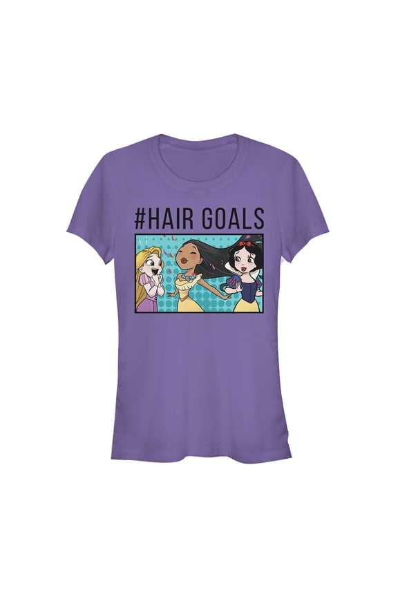 Junior's Disney Princesses #Hair Goals Cartoon Graphic Tee Purple 2X Large