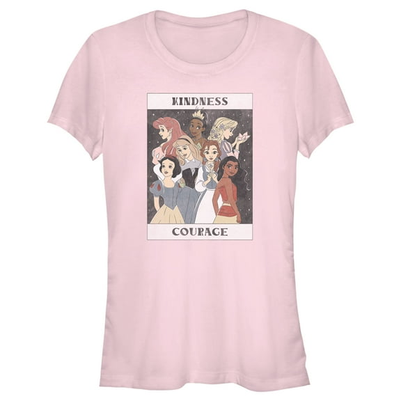 Junior's Disney Princesses Kindness and Courage Poster Graphic Tee Light Pink Small