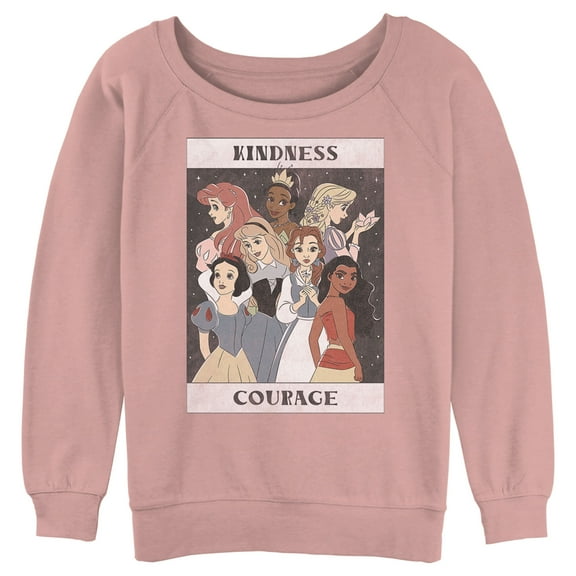 Junior's Disney Princesses Kindness and Courage Poster  Sweatshirt Desert Pink 2X Large
