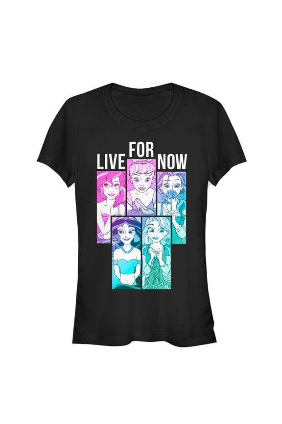 Junior's Disney Princesses Live for Now  Graphic Tee Black Medium