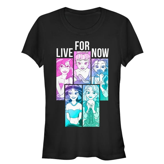 Junior's Disney Princesses Live for Now Graphic Tee Black Medium