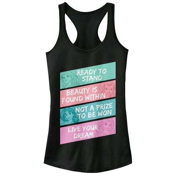 Junior's Disney Princesses Motto  Racerback Tank Top Black Small