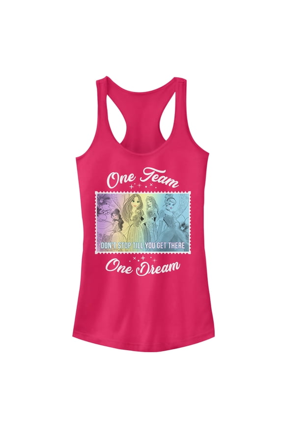 Junior's Disney Princesses One Team Racerback Tank Top Dark Pink Large