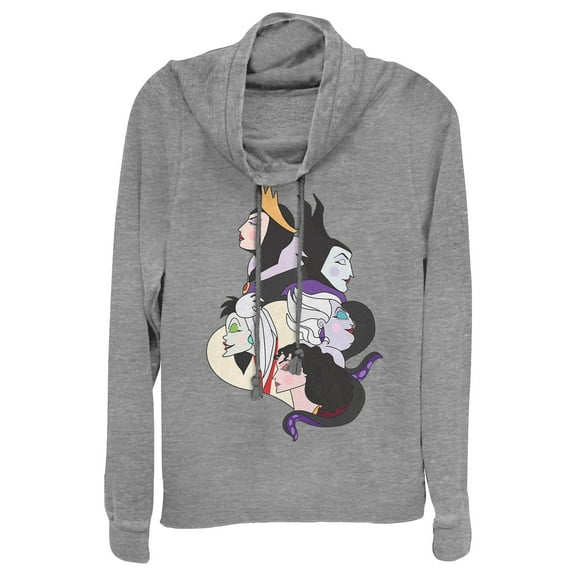 Junior's Disney Princesses Wicked Witch Profiles  Cowl Neck Sweatshirt Gray Heather 3X Large