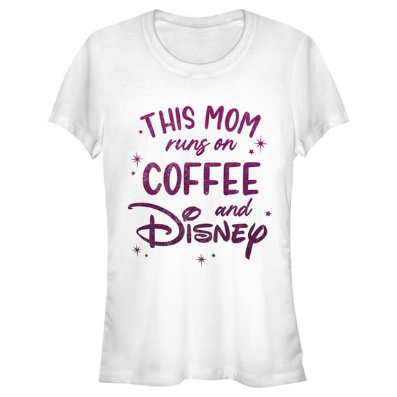 Junior's Disney This Mom Runs On Coffee  Graphic Tee White Large