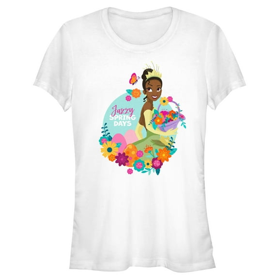 Junior's Disney Tiana Jazzy Spring Days  Graphic Tee White Large